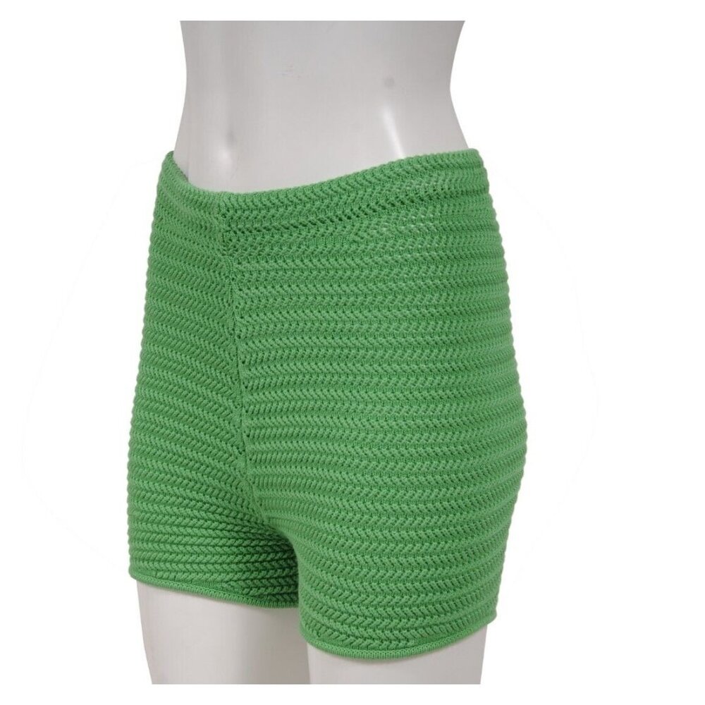 Ronny Kobo Womens Berman High Waist Knit Shorts XS Green Viscose Polyester Blend